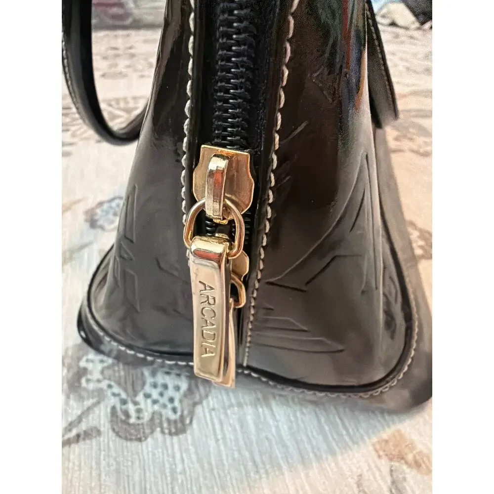 ARCADIA Leather Womens Black Handbag Satchel Bag Made In Italy Classic Chic